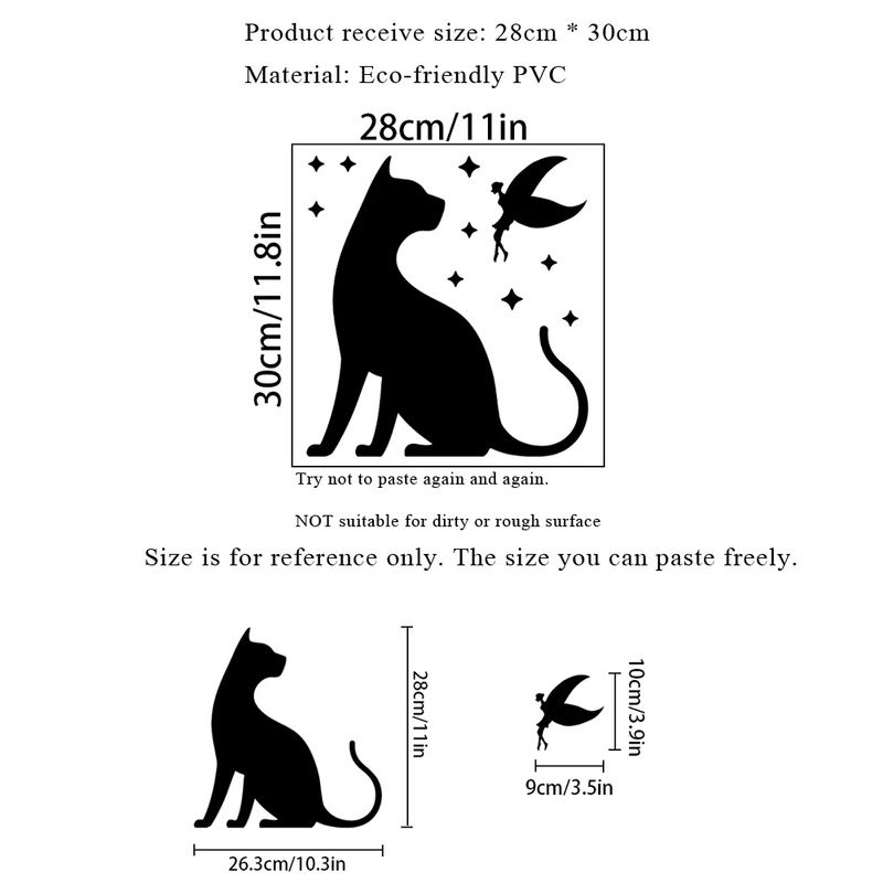HonC Selbstklebender Wandaufkleber mit Katzen-Silhouette in Schwarz aus PVC für Wohnzimmer und Schlafzimmer - Bild 2