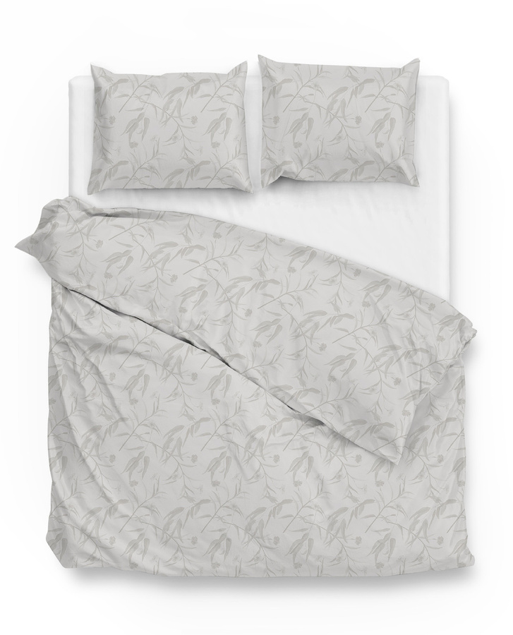 Zo! Home Mako-Satin Bettwäsche Fiori di Satinado Ash Grey mit floralem Blättermuster, B/H: 200 x 200 cm und 80 x 80 cm - Bild 1