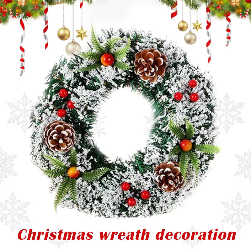 DKSHETOY Künstlicher Weihnachtskranz in Grün mit Blumen und Tannenzapfen zur Haustürdekoration, Durchmesser: 20 cm bis 30 cm - Bild 2