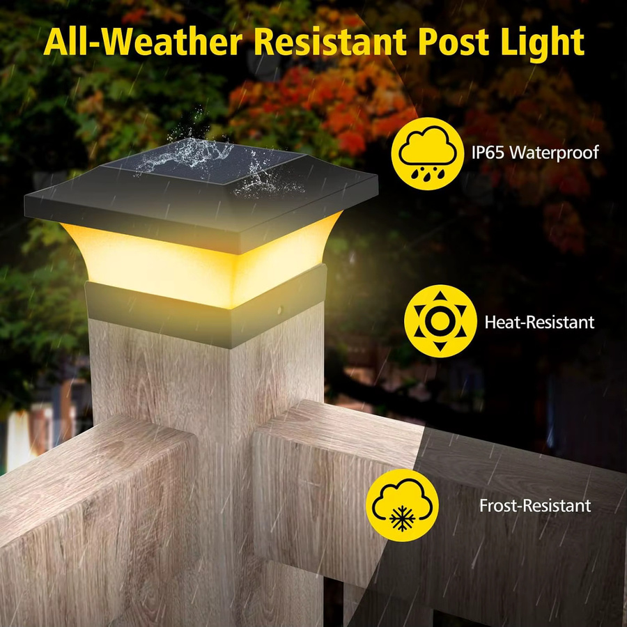 Crepow Solar-Pfostenleuchte LED für Garten und Außenbereich, IP65 wasserdicht, Schwarz - Bild 2