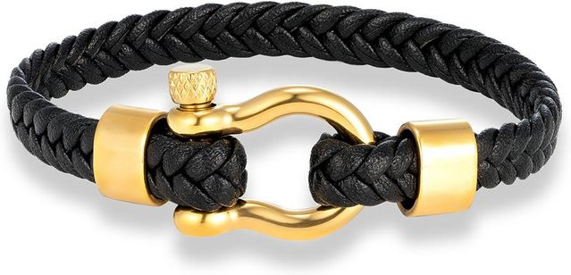 YULIN Armband, Edelstahl, Leder, Schwarz, Unisex, 17cm - Bild 1