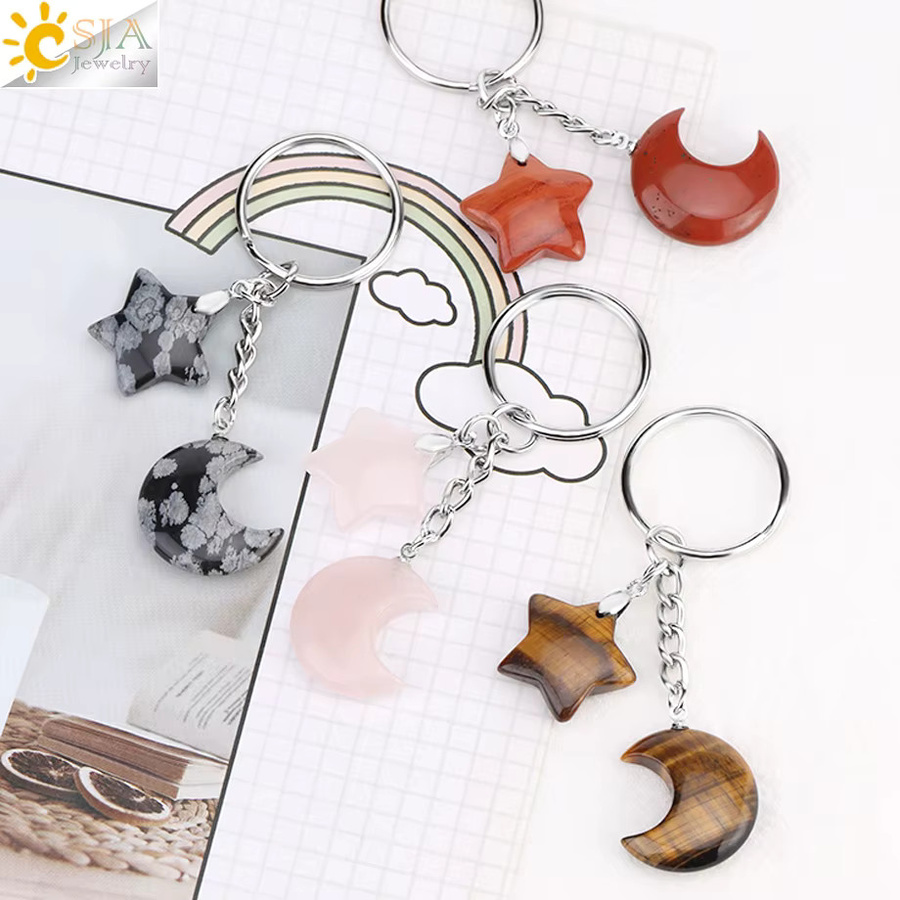 CSJA Schlüsselring, Mond Sterne Charm, Silber Farbe, Unisex - Bild 1