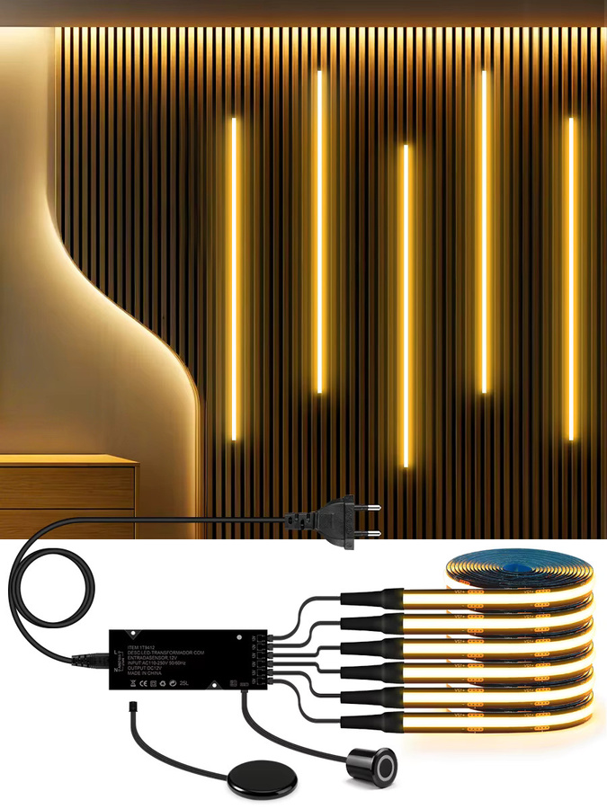 Rybakov COB LED Unterbauleuchte Schwarz mit dimmbarer Lichtleiste und 2-Schalter-Controller als moderne Wand-Hintergrundbeleuchtung oder Nachtlicht - Bild 5