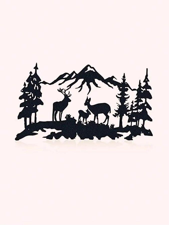 CIFBUY Metall-Wandkunst Hirsch und Bär in Schwarz als lasergeschnittenes Natur-Dekor für deine Lodge - Bild 3