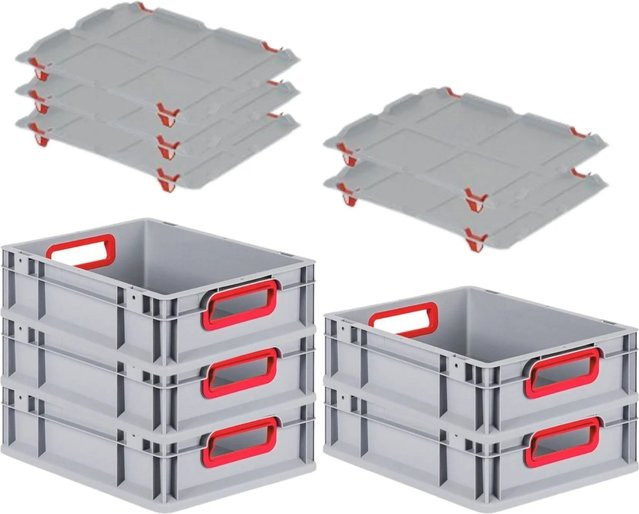 PROREGAL Spar Set 5x Eurobox Nextgen Color mit Auflagedeckel und Schiebeschnappverschlüssen, Farbe Rot, H x B x T: 12 x 30 x 40 cm - Bild 1