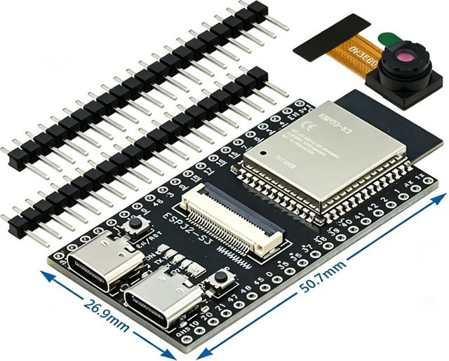 ESP ESP32-S3 CAM WLAN Bluetooth Entwicklungsboard-Modul mit N16R8, USB-C und Kamera OV2640/OV5640/OV3660 in Schwarz - Bild 1
