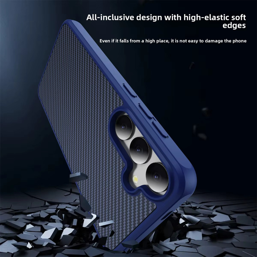 Luxus Business Handyhülle mit Carbon-Struktur für Samsung Galaxy S25 Ultra, S24 und S23 Plus in Schwarz und Blau - Bild 2