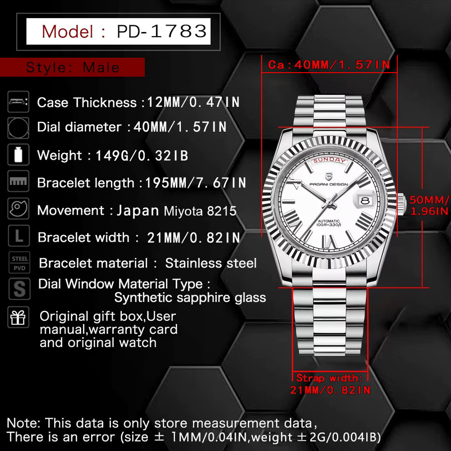 PAGANI DESIGN Armbanduhr, Automatik, Edelstahl, Silber, Herren - Bild 4