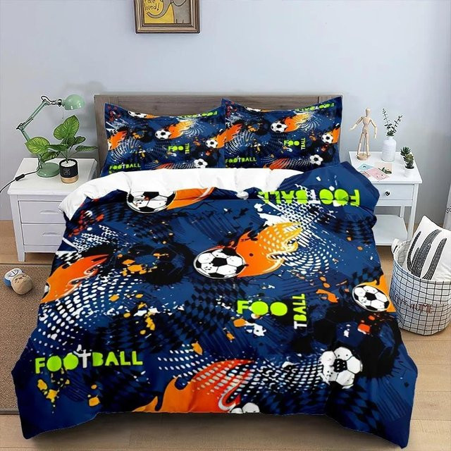 JMG Household Supplies Fußball 3D Bettwäscheset aus Mikrofaser in Blau, bestehend aus 1 Bettbezug und 2 Kissenbezügen, B/H: 240 x 210 cm - Bild 1