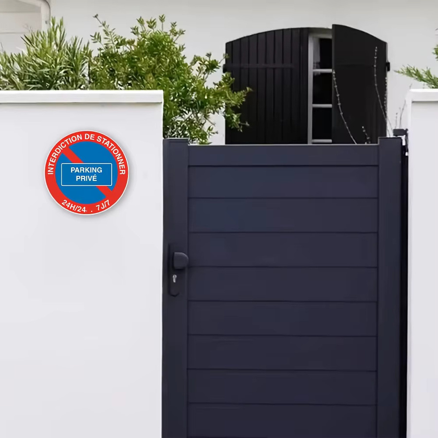 Runde Wanddekoration aus Aluminium von Potdemiel mit der Aufschrift Interdiction de Stationner Parking Privé im modernen Stil, Durchmesser: 20 cm - Bild 5
