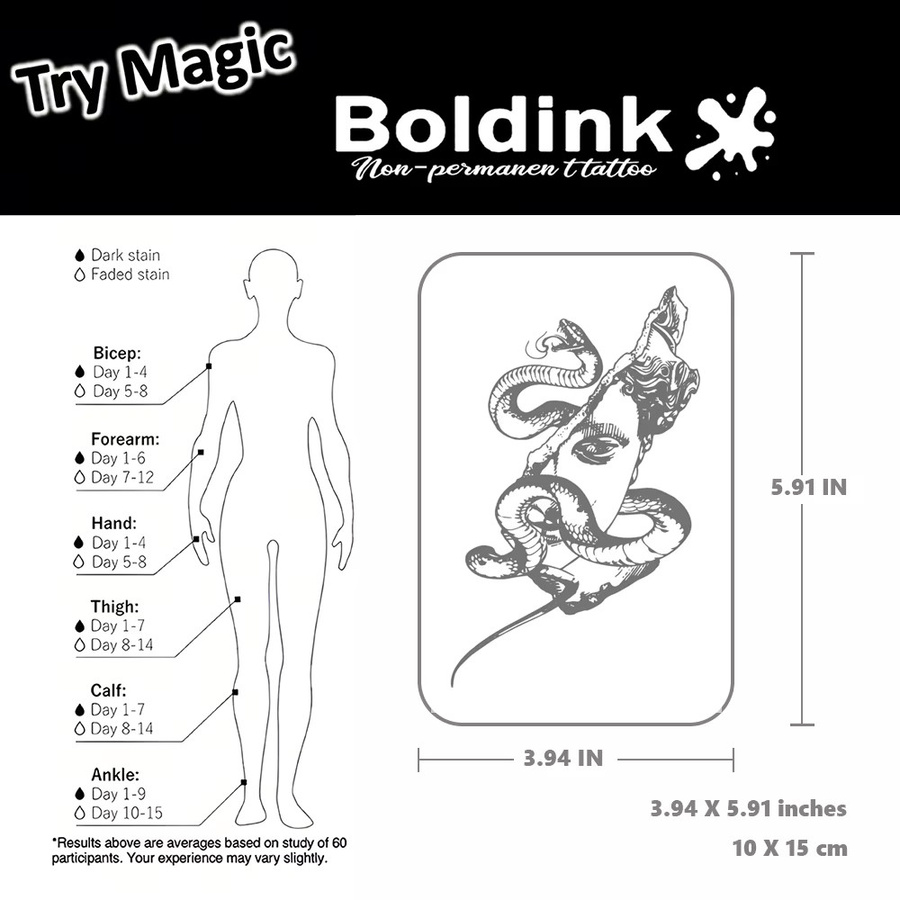 Boldink Broken Medusa Tattoo, Wasserdicht, Gotischer Stil - Bild 3