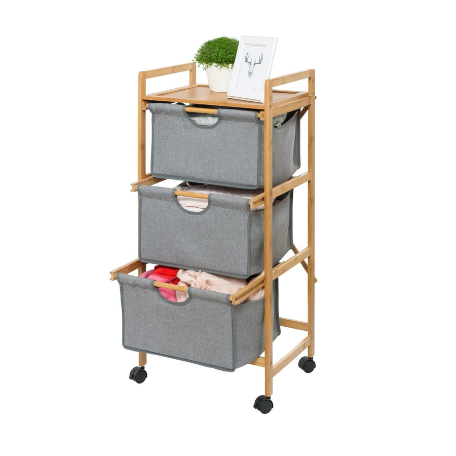 Wenko Haushaltswagen Bahari Wäschewagen aus Bambus in Grau B/H/T: 44 x 96 x 34 cm - Bild 2