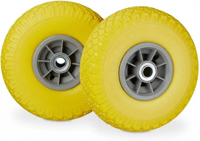 Relaxdays Sackkarrenrad 2er Set aus PU-Gummi in Gelb und Grau, pannensicher und kugelgelagert, Durchmesser: 26 cm, Gewicht: 0,8 kg - Bild 1