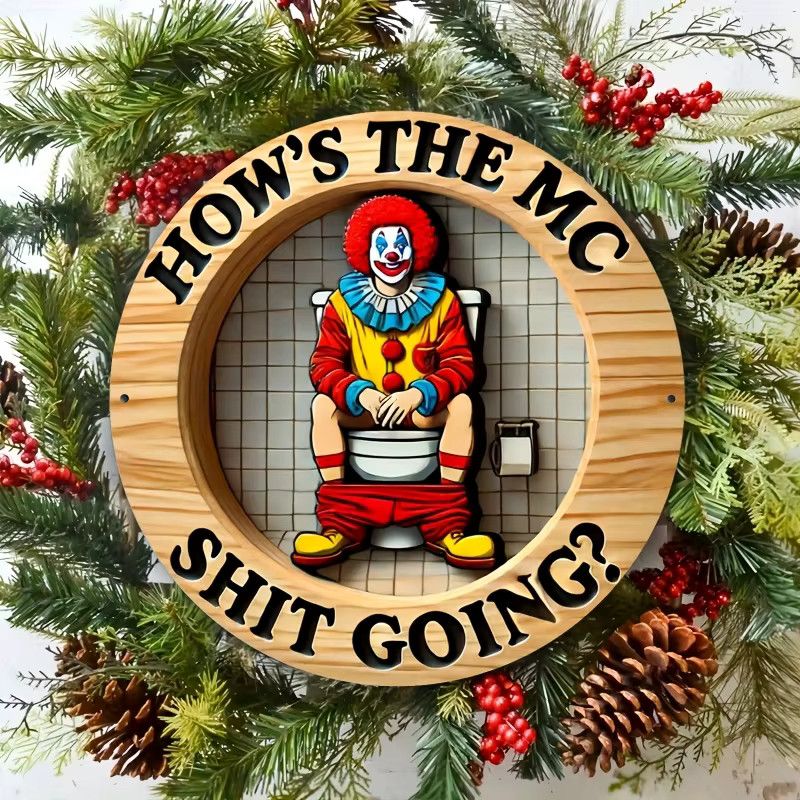Quirky Nove Retro Clown Wandkunst Holzschild How's the MC Shitting Going B/B: 19,81 x 19,81 cm - Bild 5