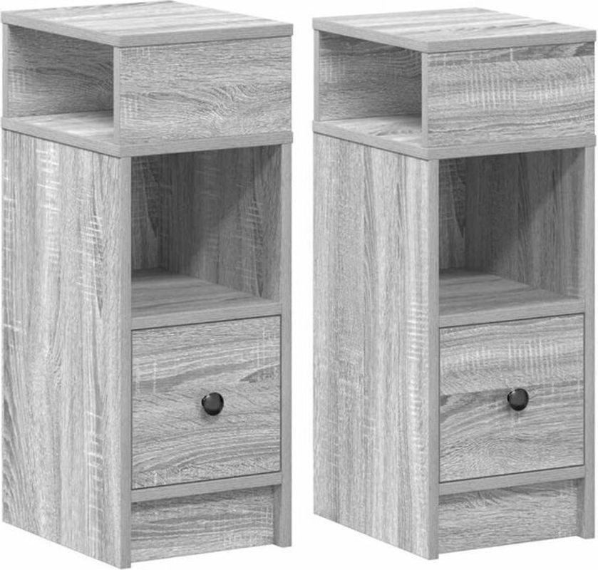 Vidaxl Set aus 2 modernen Nachttischen mit Schublade in Grau Sonoma, B/T/H: 25 x 31 x 66 cm - Bild 1