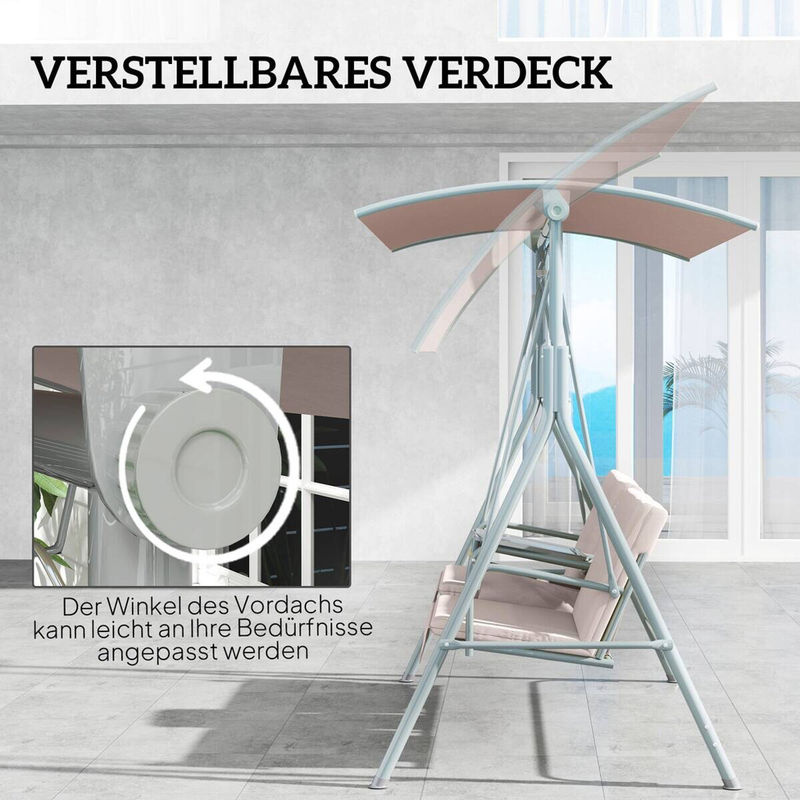 Aosom Outsunny Hollywoodschaukel 2-Sitzer mit Sonnendach und Becherhalter, Beige, B/T/H: 175 x 112 x 165 cm - Bild 4