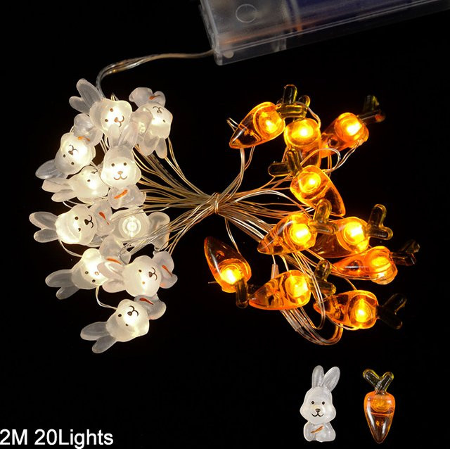 ZQNYCY LED Ostern Lichterkette mit Kaninchen, Karotten, Küken und Eiern, 2m, Mehrfarbig - Bild 1