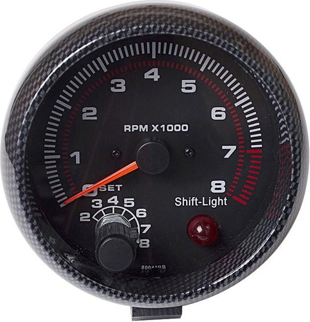 TOMTOP JMS Universal Auto Drehzahlmesser mit Carbon-Fiber-Optik und Inter Shift Licht, Weiß, 0-8000 RPM, bunt - Bild 1