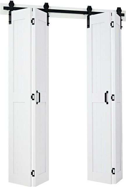 Buying Solutions MB Doppelflügelige MDF-Schiebetüren im Scheunentür-Design mit H-Rahmen und Beschläge-Set, Farbe: Weiß, B/H: 121,9 x 213,4 cm - Bild 1
