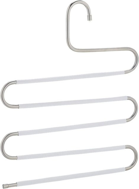 Relaxdays Mehrfach Hosenbügel 4er Set aus Edelstahl in Silber und Weiß, rutschfest, B: 38 cm, T: 32,5 cm, H: 1 cm - Bild 1