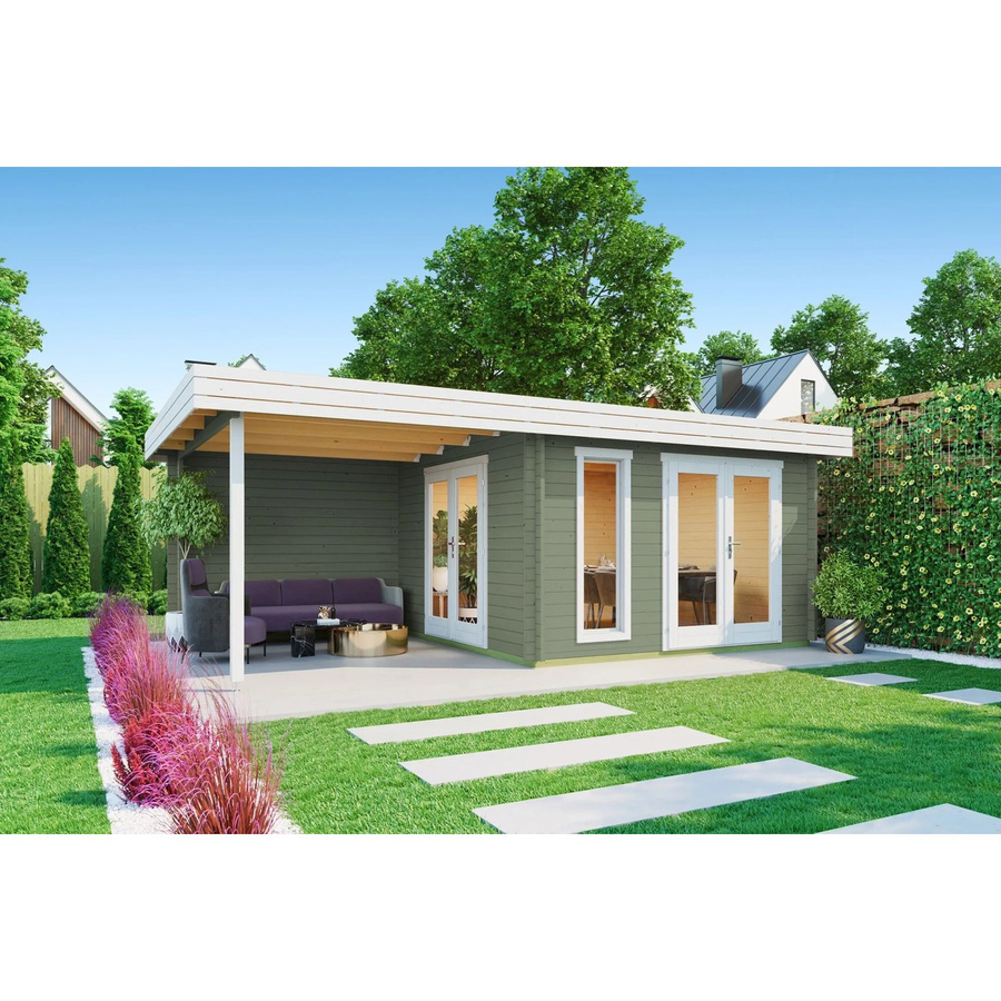 Lasita Gartenhaus Andres Blockbohlenhaus mit Flachdach in Grün, B/H/T: 6688 x 233,7 x 414,8 cm - Bild 3