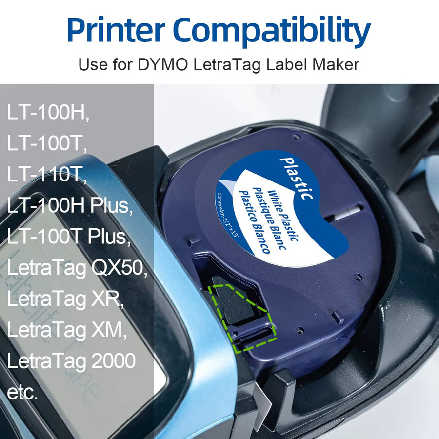 Dymo Letratag Label Maker Tape Nachfüllungen 5er Pack, Weiß mit schwarzer Schrift, 12mm, kompatibel mit LT-100H und LT-100T Plus - Bild 2