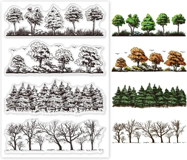 Transparenter Gummistempel mit Waldmotiv und Bäumen für Natur- und Landschaftsgestaltungen - Bild 1