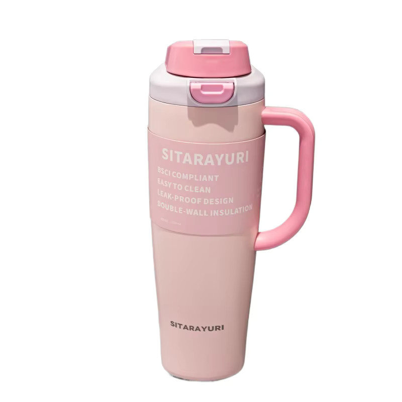 JUSTINLAU Thermosbecher aus Edelstahl in Grau, 1,2 l Vakuumflasche mit Strohhalm, Sprungdeckel und Griff - Bild 6