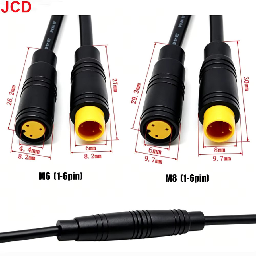 JCD Wasserdichter Elektro-Ebike-Steckverbinder Set mit Stecker und Buchse in Schwarz für Kabel und Signalsensoren (M6 M8 2/3/4/5/6-Pin) - Bild 2