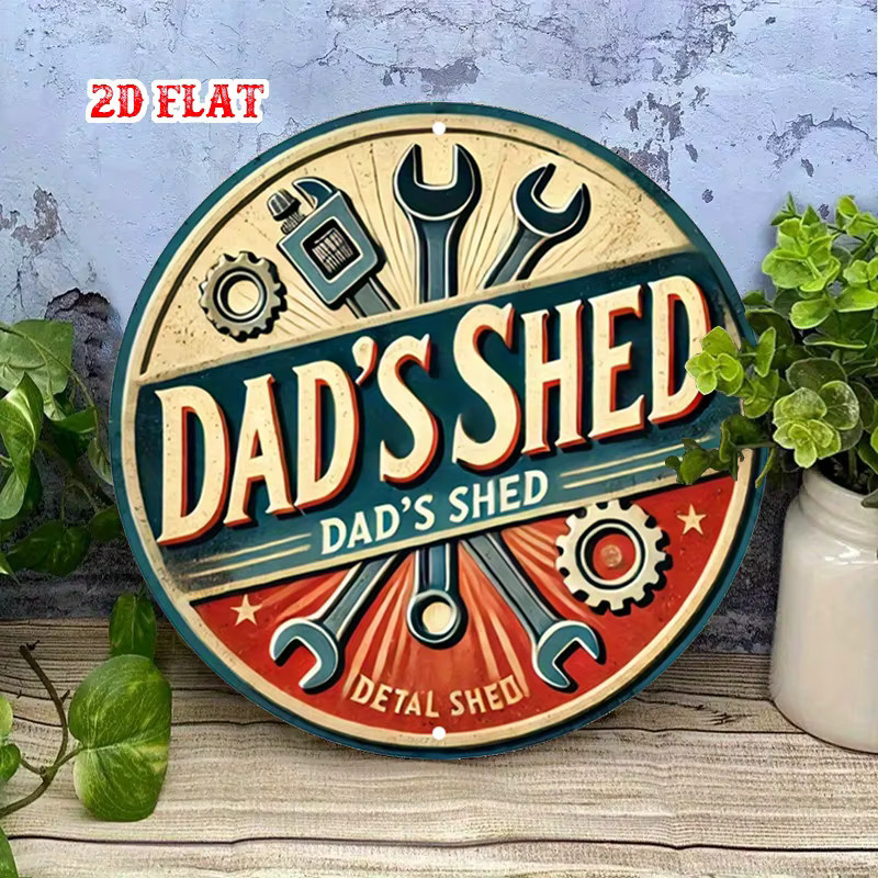 Potdemiel Werkstatt-Rundschild aus Aluminium mit Dad's Shed Vintage-Design, Mehrfarbig, Durchmesser: 20 cm - Bild 3