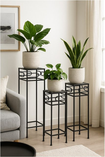 Blumenständer 3-teiliges Set aus Metall von möbel direkt online in Schwarz mit modernem Design - Bild 1