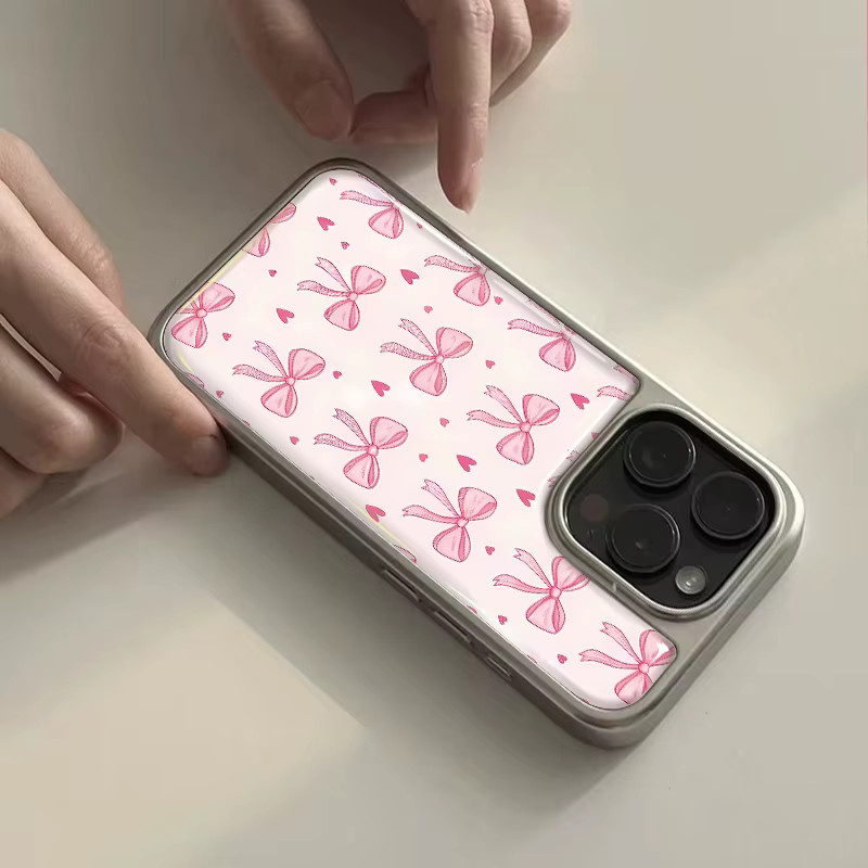 DecoPhone Stoßfeste Handyhülle mit rosafarbener Hydrogel-Rückplatte und silbernem Rand für iPhone 17, 16, 15 und 14 Pro Max - Bild 2