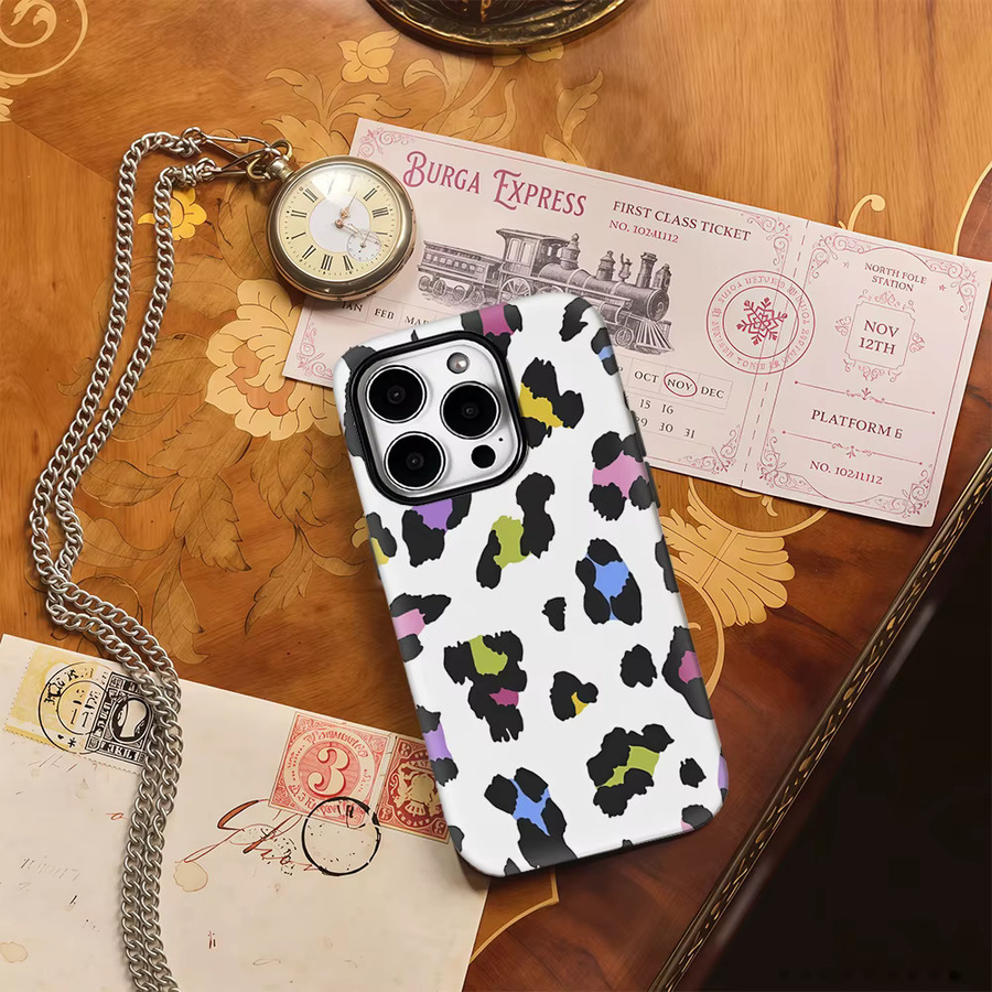 Potdemiel Handyhülle mit buntem Leopardenmuster für iPhone 17 Pro Max, 16, 15, 14, 13, 12, 11 und weitere Modelle mit doppelschichtiger Rückseite, Multicolor - Bild 3