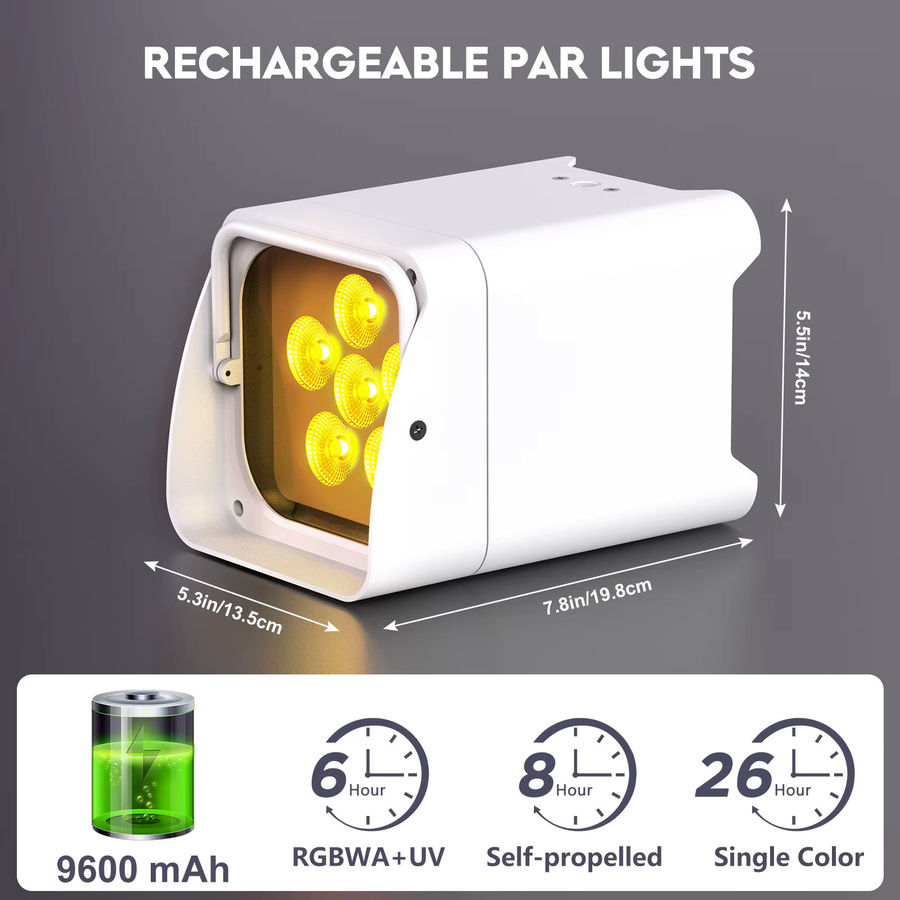 U'King 4er-Set 6-in-1 LED Par-Scheinwerfer mit RGBWA+UV, Akkubetrieb, DMX512 und Fernbedienung für DJ, Party und Konzerte - Bild 6