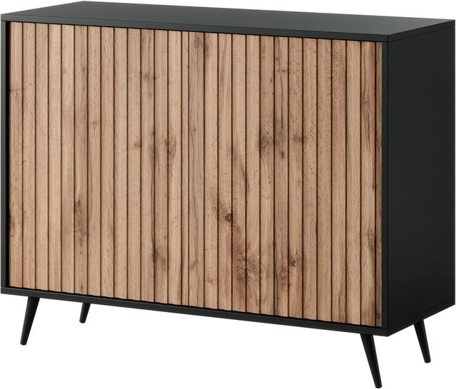 Selsey Sideboard Bello mit Lamellenfronten in Schwarz und Wotan Eiche, Breite: 104 cm - Bild 1