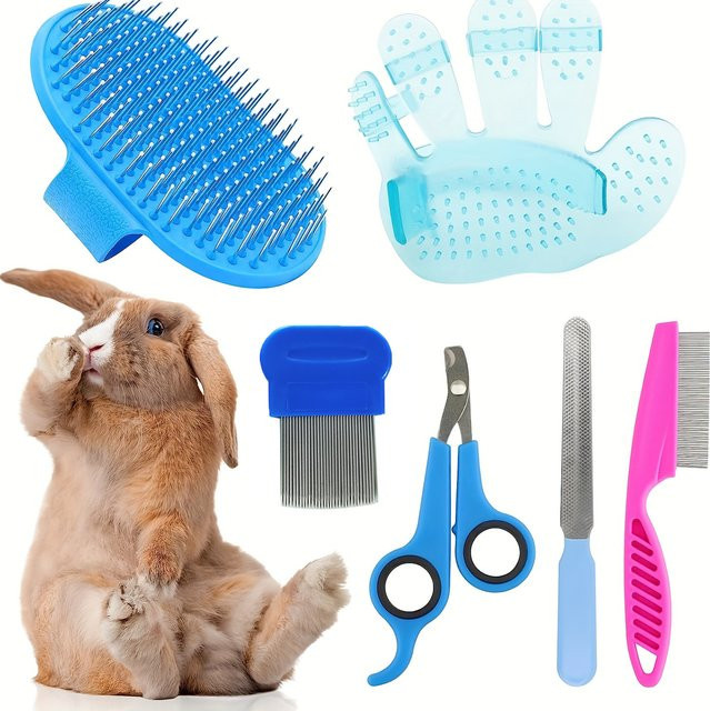 Haustierpflegeset für Hunde, Katzen, Hasen und Hamster mit Bürsten, Nagelknipser, Entformungskamm und Handtuch - Bild 1