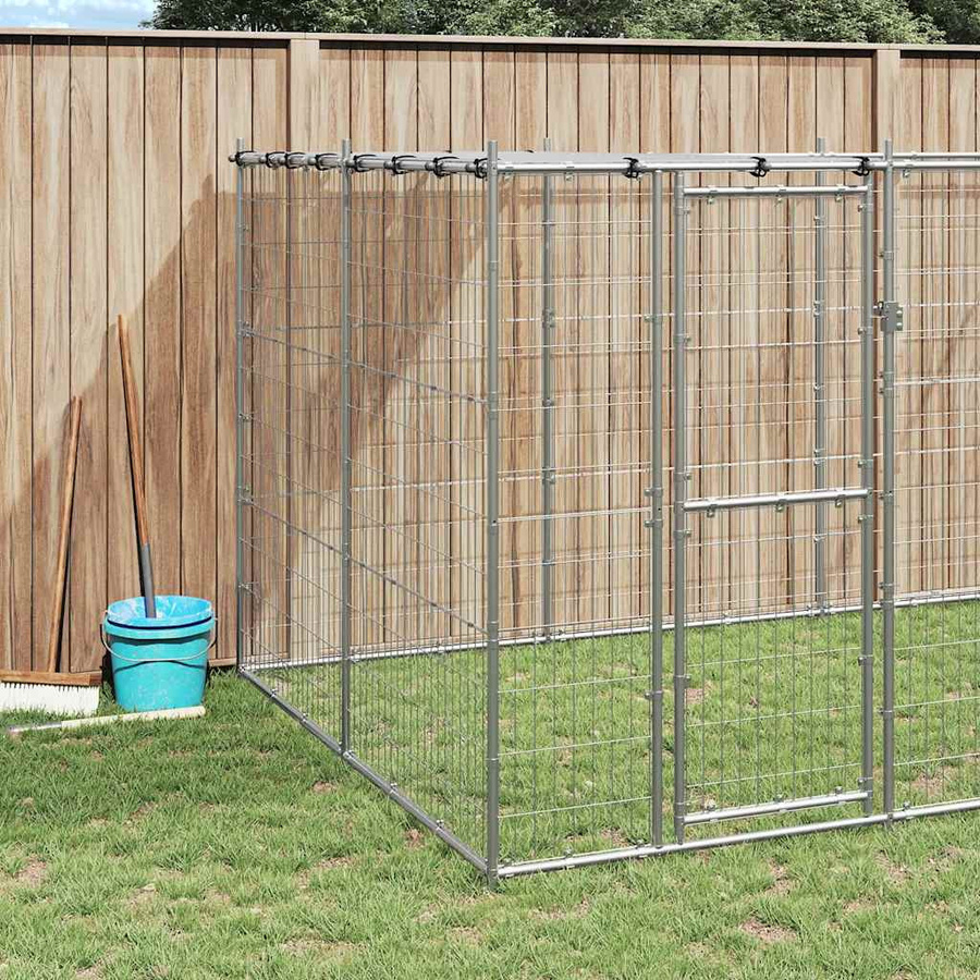 vidaXL Outdoor-Hundezwinger mit Überdachung aus verzinktem Stahl in Silber, B/T/H: 220 x 220 x 180 cm - Bild 2