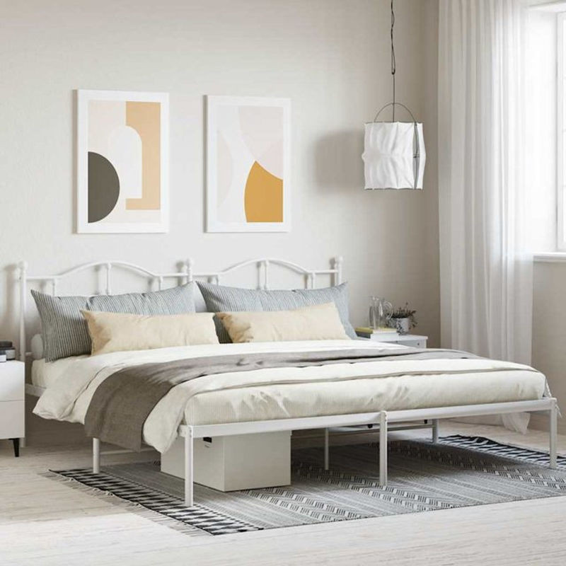 Vidaxl Metall-Bettgestell mit Kopfteil in Weiß, klassisch und minimalistisch, B/T: 200 x 200 cm - Bild 1