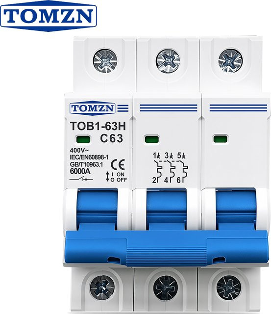 TOMZN TOB1-63H Mini-Leitungsschutzschalter 3P AC MCB Typ C 230/400V~ 50/60Hz in Weiß - Bild 1