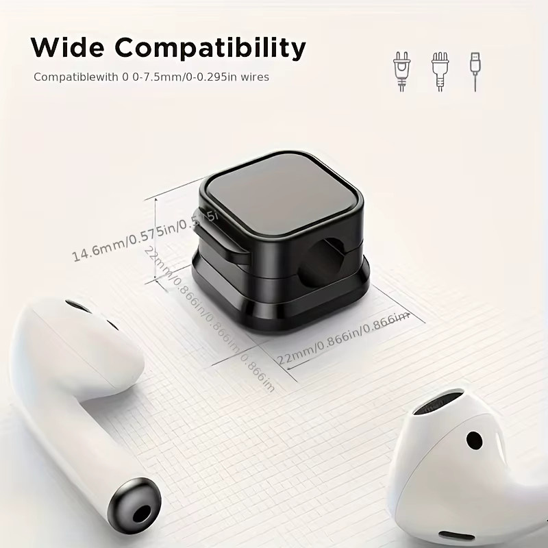 6 Stück magnetische Kabelklemmen als verstellbare Ladekabel-Aufbewahrungsclips in Schwarz und Weiß für Büro, Schreibtisch, Auto und Zuhause - Bild 3