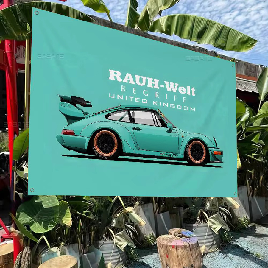 Potdemiel Dekor-Banner Japan-Sportwagen JDM RWB 911 964 933 in Türkis, Rechteckig, Breite: 80 cm, Höhe: 15 cm - Bild 3