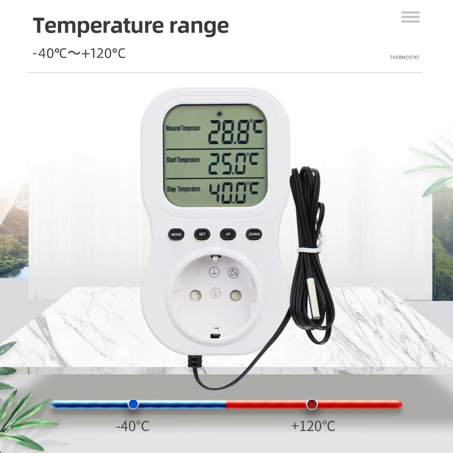 JUANJUAN Digitaler Temperaturregler mit externer Sonde, Thermostat Steckdose mit Timer für Heizung und Kühlung, Weiß - Bild 2