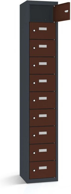 rotstahl Wertfachschrank mit 10 Fächern in Anthrazitgrau und Mahagoni, B/T/H: 32,5 x 50 x 180 cm - Bild 1