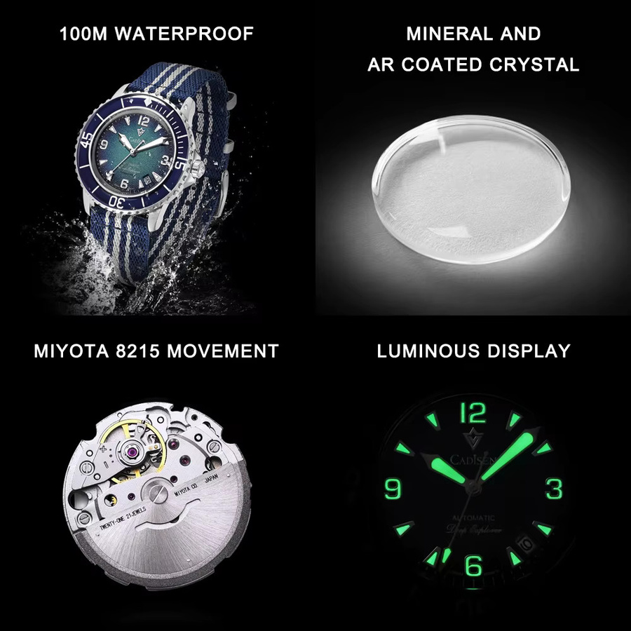 CADISEN Armbanduhr Automatik, Edelstahl, Textil/NATO, Herren - Bild 3