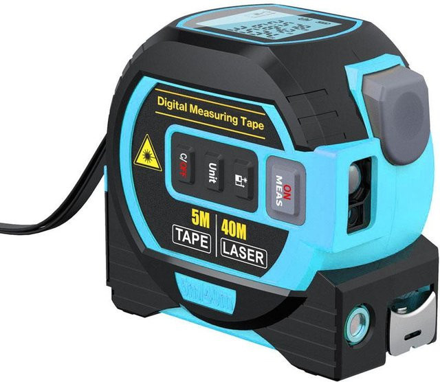 Kkmoon 3-in-1 Laser-Entfernungsmesser mit Maßband und Lineal, 40 m Reichweite, blau - Bild 1