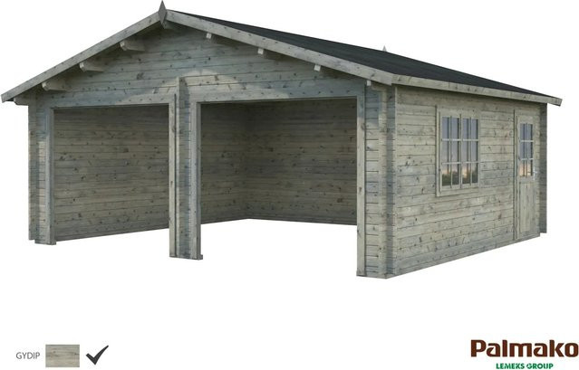 Palmako Holzgarage Roger aus Fichte in Grau mit Nebeneingangstür, Fenster und Schließzylinder, B/T: 575 x 510 cm - Bild 1