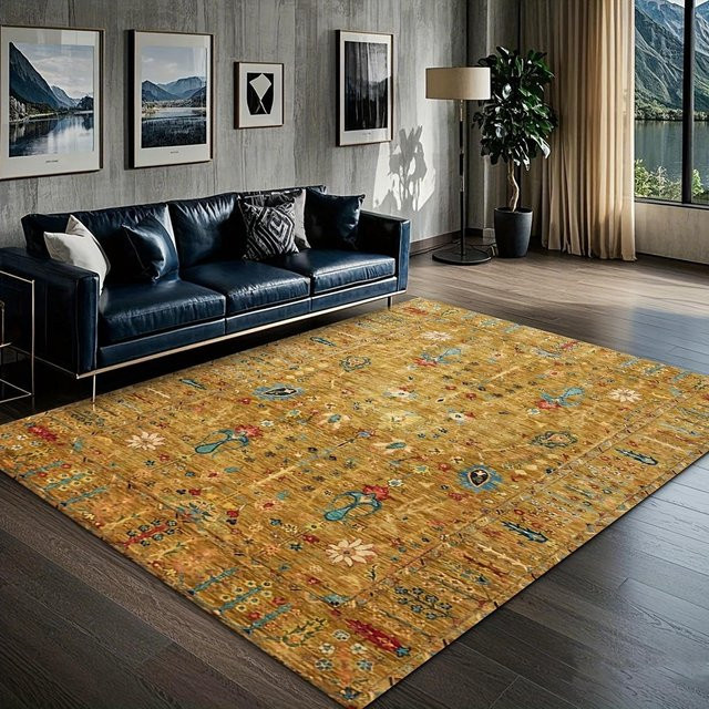 Lodestar Teppich mit goldgelbem floralem Muster, rutschfest und aus Polyester, B/T: 60 x 40 cm - Bild 1