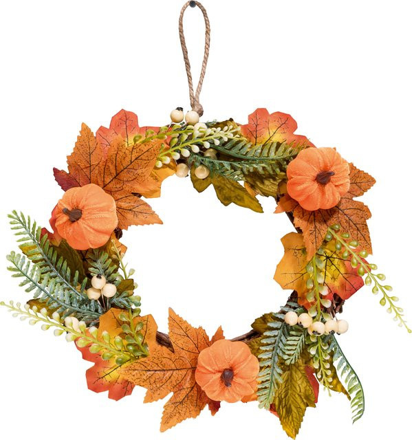 LIVARNO Herbstkranz in Orange mit floralem Design und Tealight-Halterung zum Aufhängen - Bild 1
