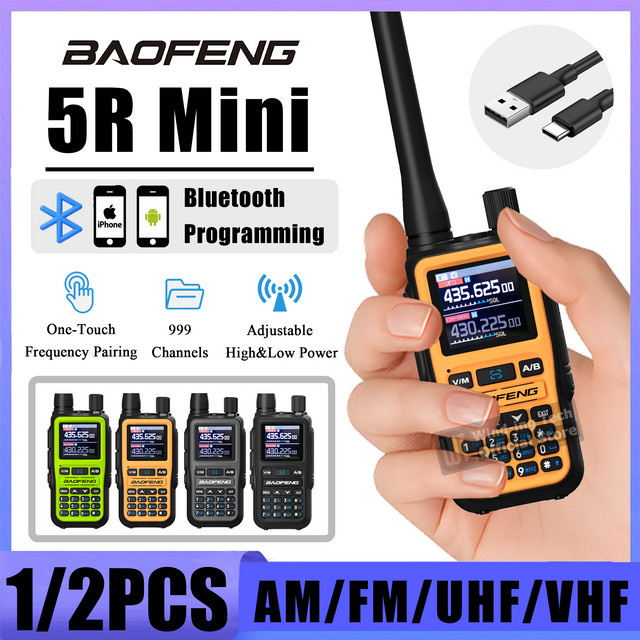 Baofeng UV 5R Mini Walkie Talkie mit Bluetooth und USB-C Anschluss in Schwarz - Bild 1
