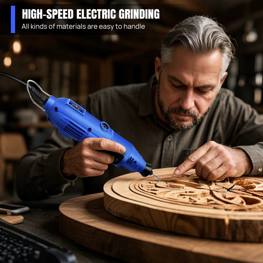 DayPlus Mini-Elektroschleifer Rotationswerkzeug in Blau mit 135 W Leistung, variable Geschwindigkeit 10000–32000 U/min und 252-teiligem Zubehörset für Holz, Metall und Bastelarbeiten - Bild 2